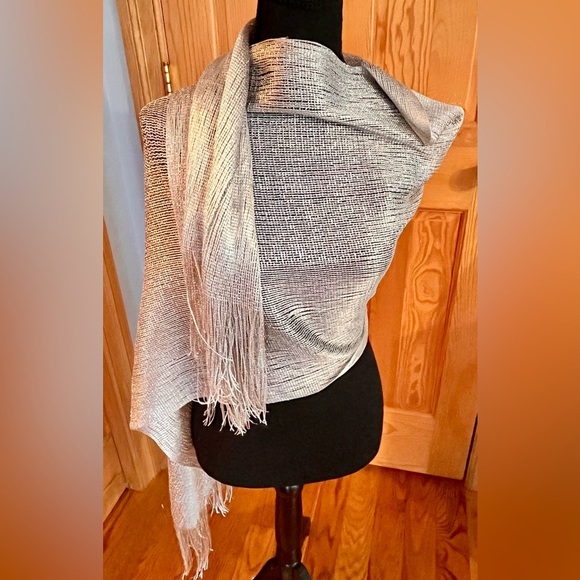 Metallic Silver Scarf Glam Holiday Going Out Gift Fringe Classy Dazzling Chic - Picture 7 of 17